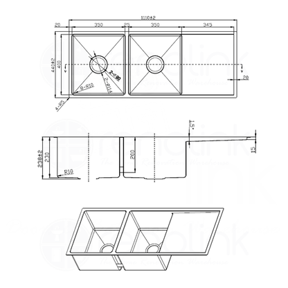 1110X440 Handmade Laundry Kitchen Sink Top/Under Mount Gun Metal