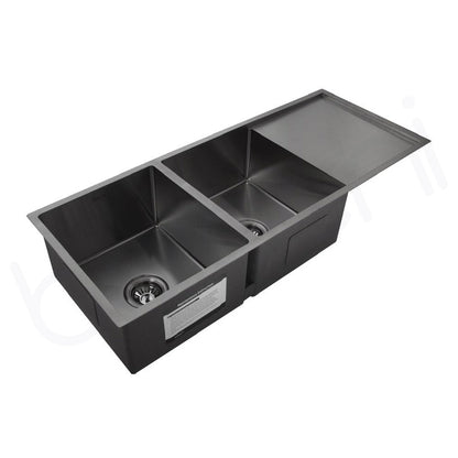 Baiachi 1270x450 Handmade Kitchen Stainless Steel Sink Double Bowl Drainer Top Undermount Gun Metal
