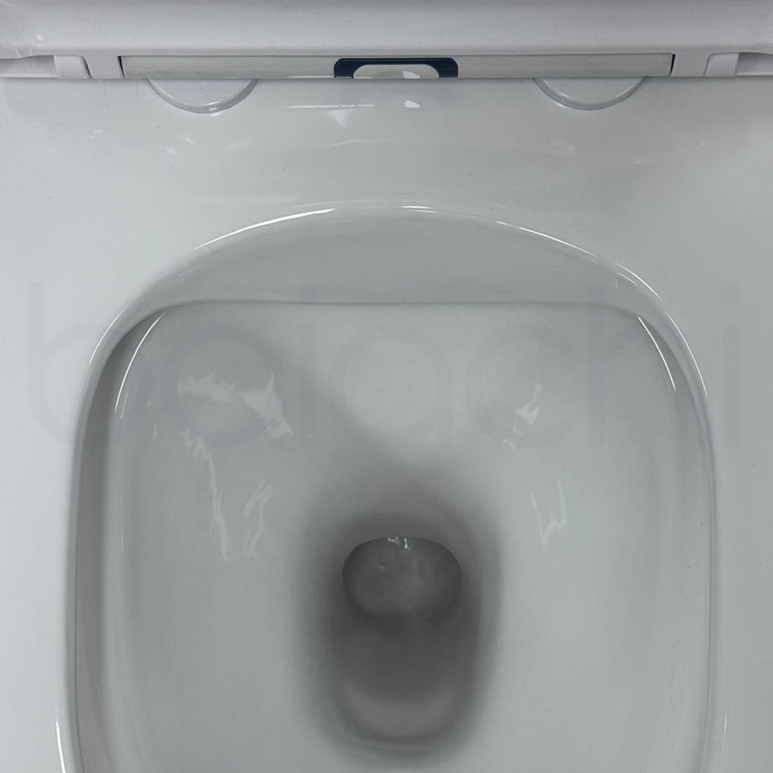 Ballina Rimless In Wall Toilet Suite with Round Stainless Steel Brushed Copper Flushing Buttons