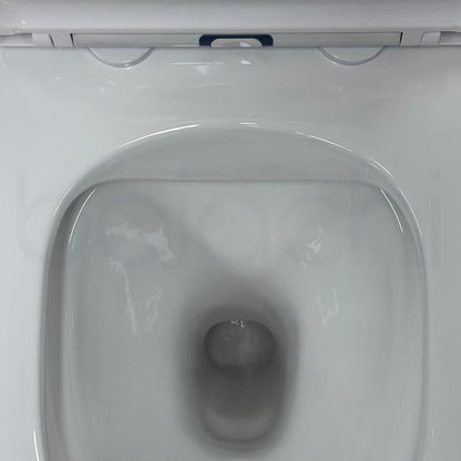 Ballina Rimless In Wall Toilet Suite with Round Stainless Steel Brushed Copper Flushing Buttons