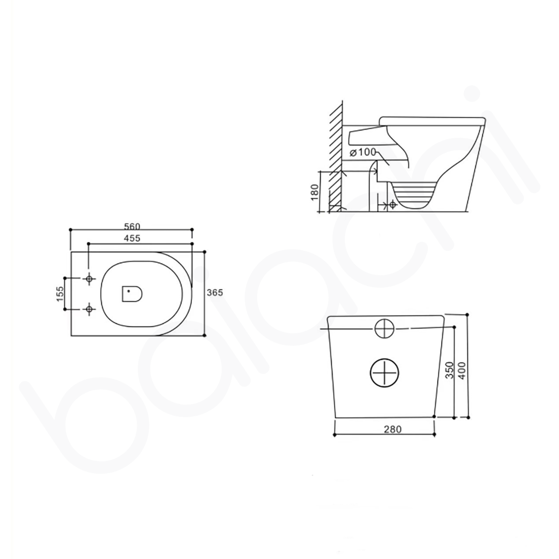 Habana Tornado Rimless Quiet Flush In Wall Toilet Suite with Round Matte Black Flushing Buttons