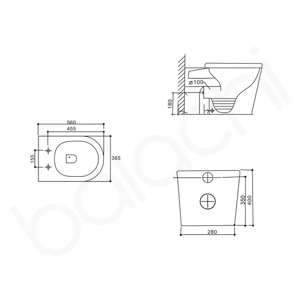 Habana Tornado Rimless Quiet Flush In Wall Toilet Suite with Round Stainless Steel Antique Bronze Flushing Buttons