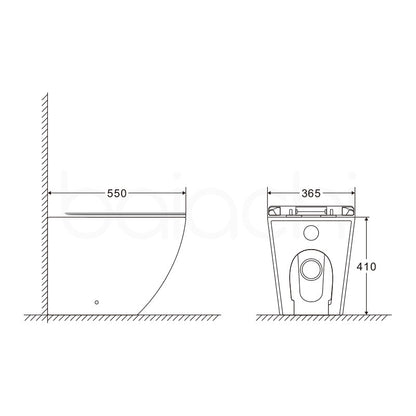 Baiachi Involution Rimless In Wall Tornado Toilet Suite with Round Stainless Steel Gun Metal Flushing Buttons BTW2