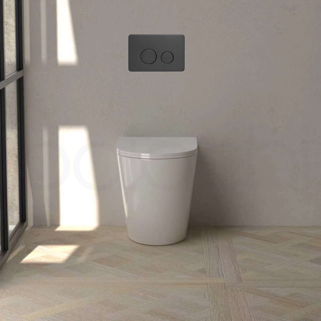 Baiachi Involution Rimless In Wall Tornado Toilet Suite with Round Stainless Steel Antique Bronze Flushing Buttons
