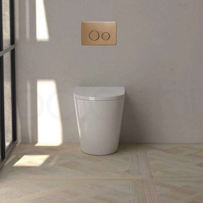 Baiachi Involution Rimless In Wall Tornado Toilet Suite with Round Stainless Steel Brushed Copper Flushing Buttons BTW1