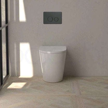 Baiachi Involution Rimless In Wall Tornado Toilet Suite with Round Stainless Steel Gun Metal Flushing Buttons BTW2