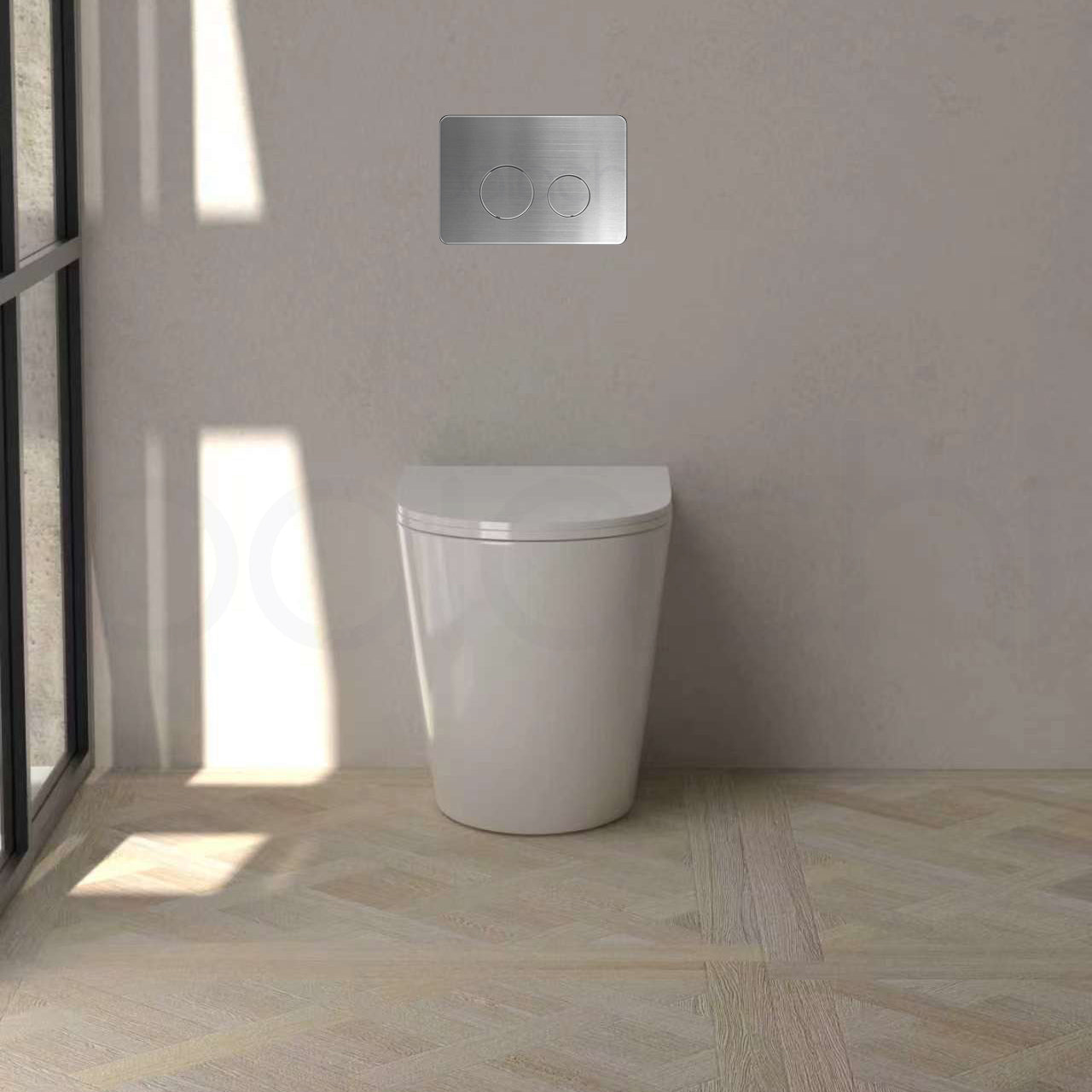Baiachi Involution Rimless In Wall Tornado Toilet Suite with Round Stainless Steel Flushing Buttons