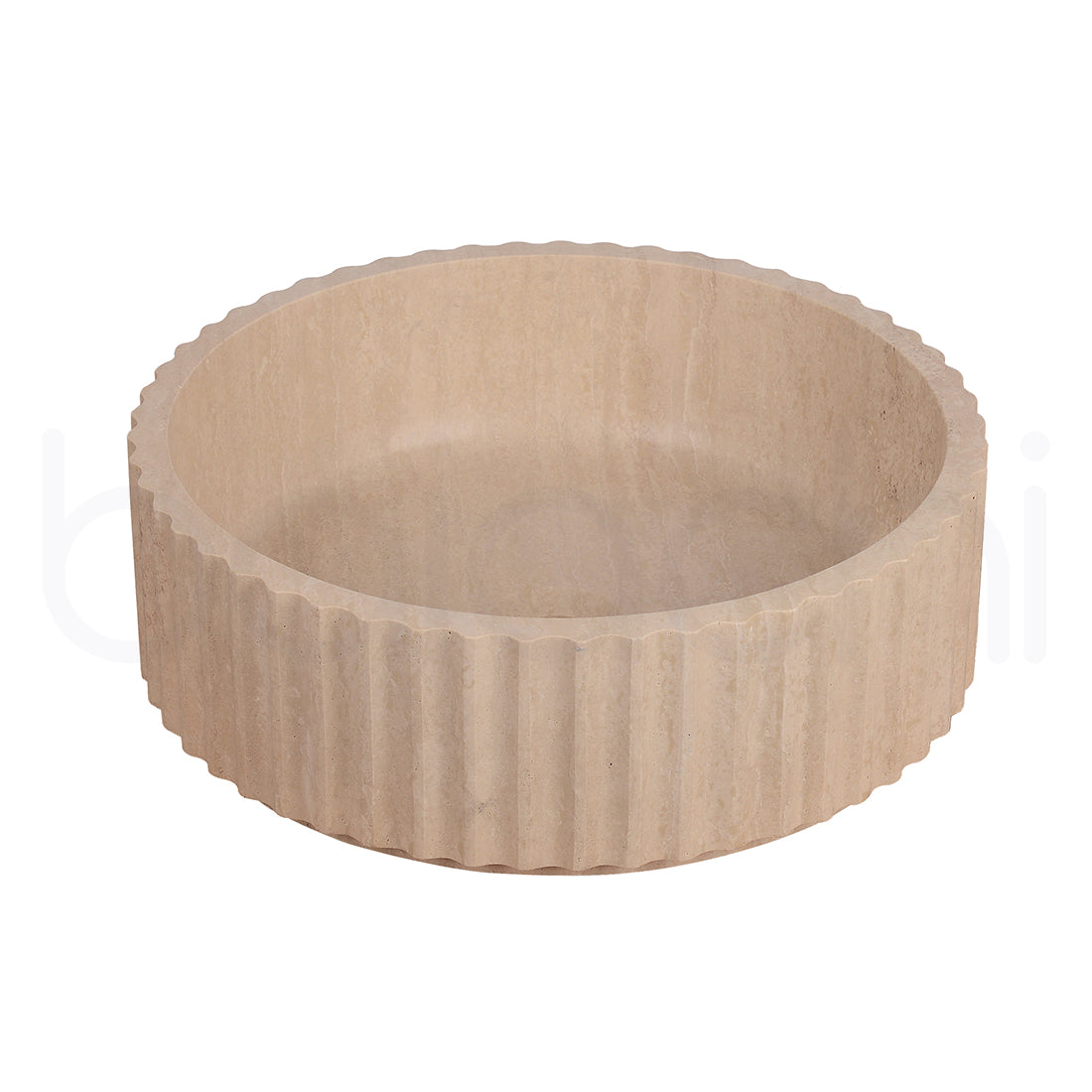 Baiachi Round Fluted Bathroom Counter Top Stone Basin Natural Travertine