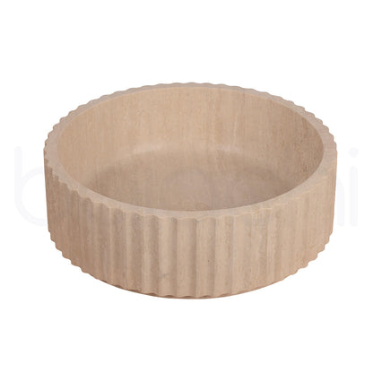 Baiachi Round Fluted Bathroom Counter Top Stone Basin Natural Travertine