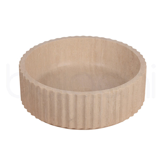 Baiachi Round Fluted Bathroom Counter Top Stone Basin Natural Travertine