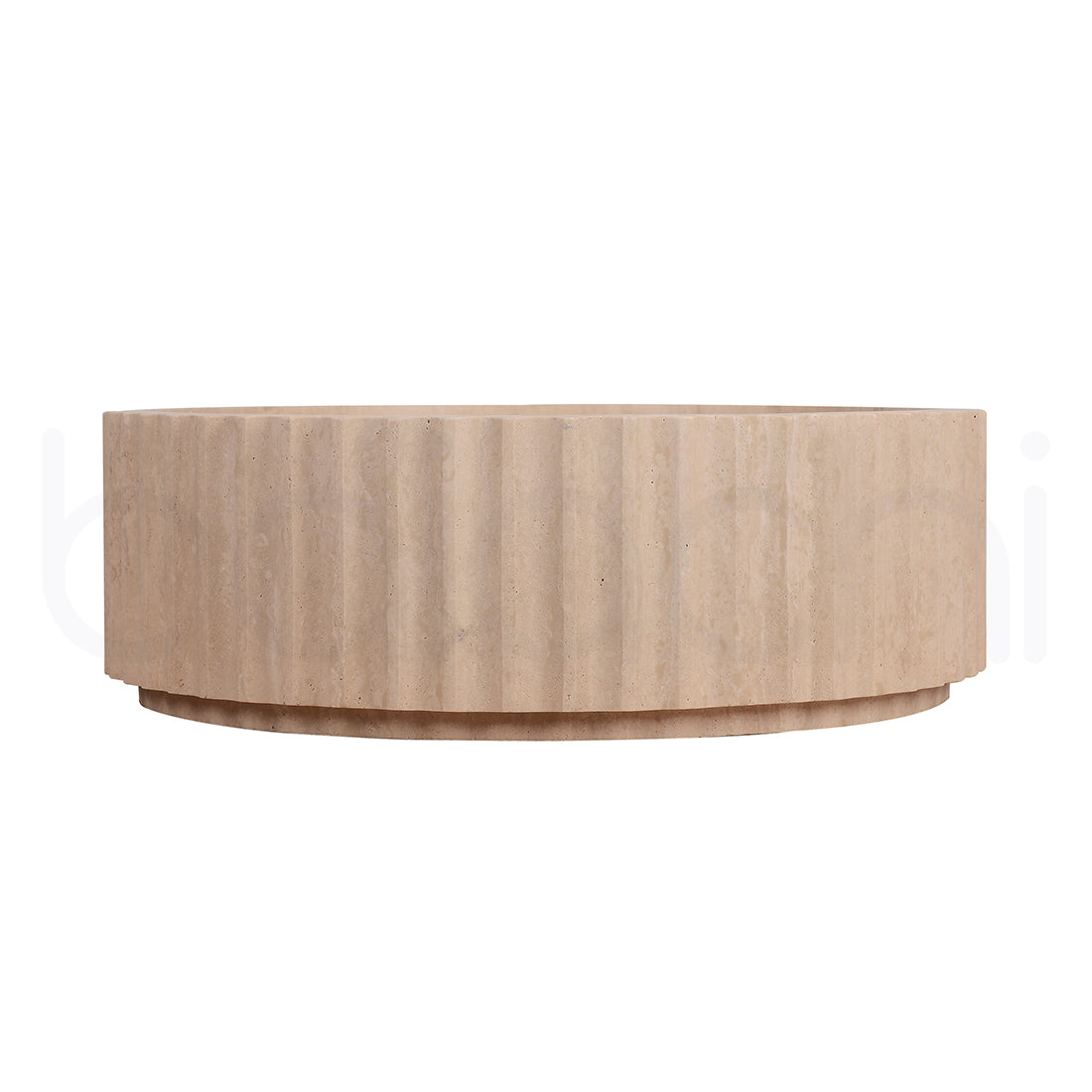 Baiachi Round Fluted Bathroom Counter Top Stone Basin Natural Travertine
