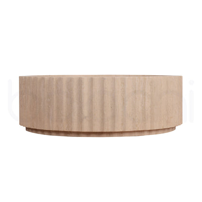 Baiachi Round Fluted Bathroom Counter Top Stone Basin Natural Travertine