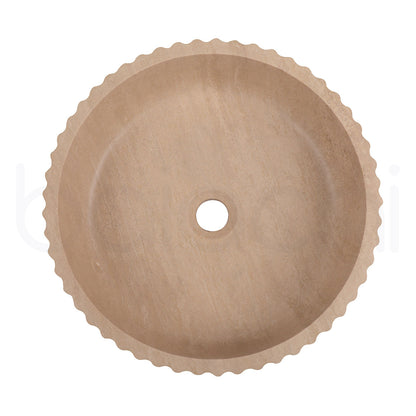 Baiachi Round Fluted Bathroom Counter Top Stone Basin Natural Travertine