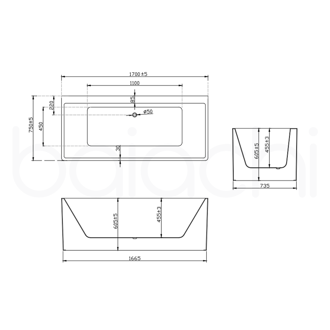 Baiachi Cubi 1700 Freestanding 10 Jet Spa Bath