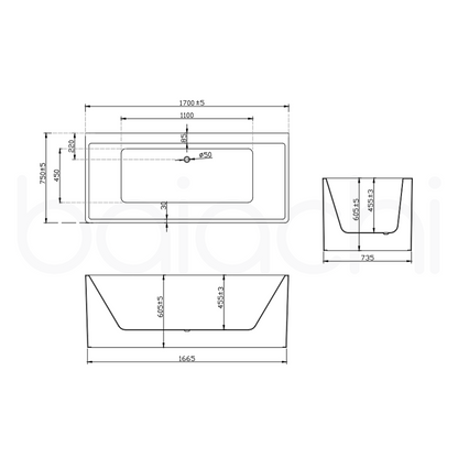 Baiachi Cubi 1700 Freestanding 10 Jet Spa Bath