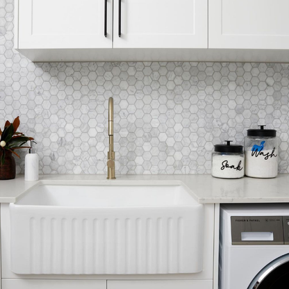 Baiachi 605X455X255mm Butler Farmhouse Fireclay Kitchen Laundry Sink Stainless Steel Waste