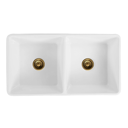 Baiachi 845X455X255mm Butler Farmhouse Fireclay Kitchen Laundry Sink Brushed Gold Waste