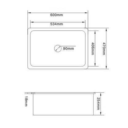 Baiachi 600X470X254mm Butler Farmhouse Kitchen Laundry Ceramic Sink Stainless Steel Waste