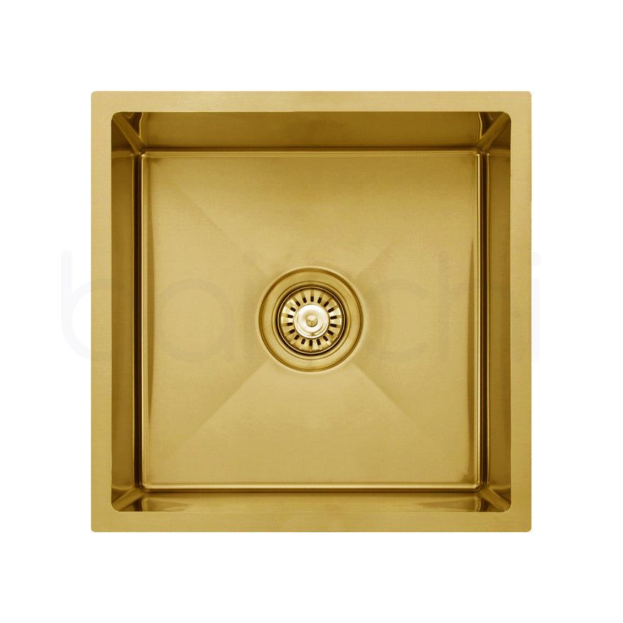 Baiachi 450x450 Handmade Kitchen and Laundry Stainless Steel Sink Single Bowl Top Undermount Brushed Gold