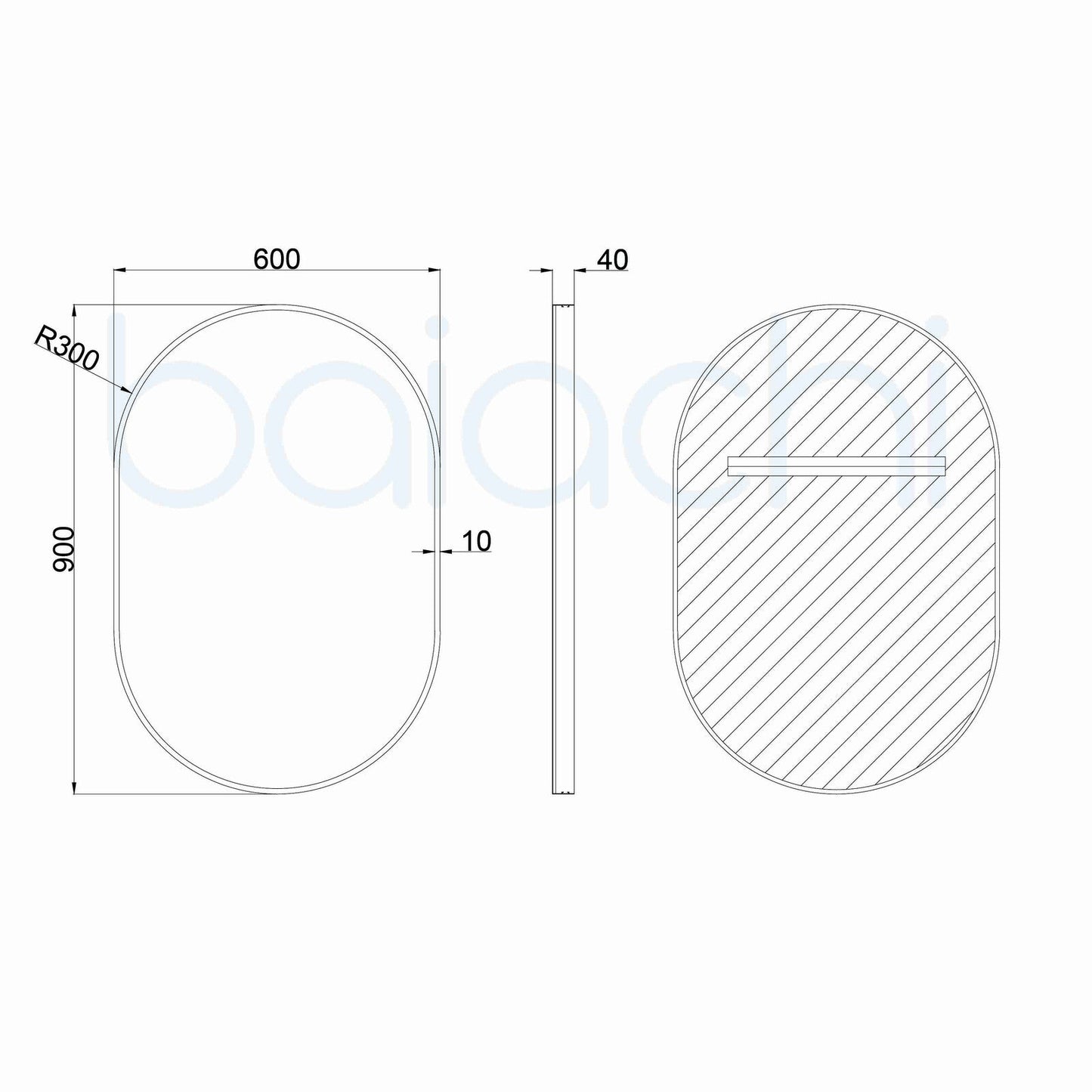 Baiachi Cora Oval 600mmx900mm Frame Mirror Matte Black