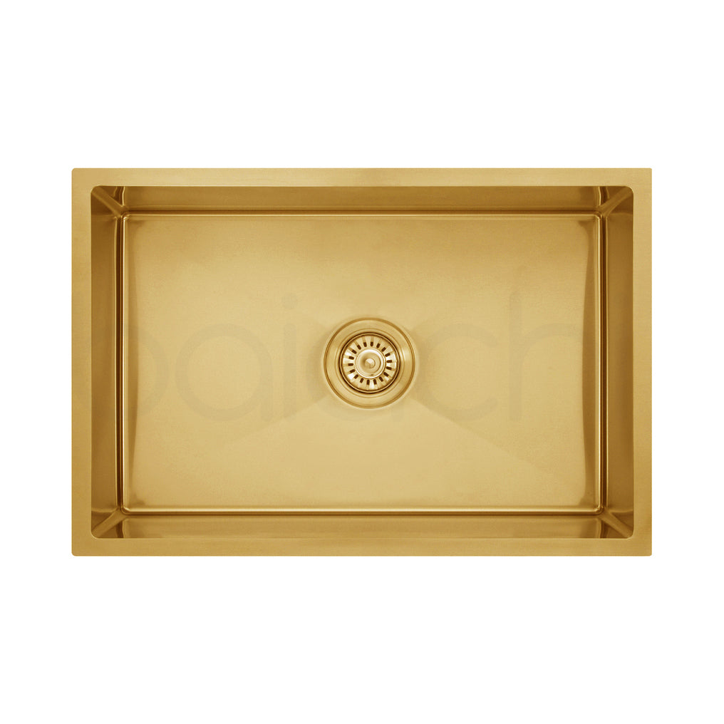 Baiachi 650x450 Handmade Kitchen and Laundry Stainless Steel Sink Single Bowl Top Undermount Brushed Gold