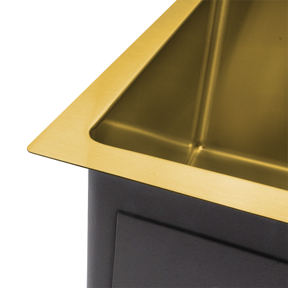 Baiachi 650x450 Handmade Kitchen and Laundry Stainless Steel Sink Single Bowl Top Undermount Brushed Gold
