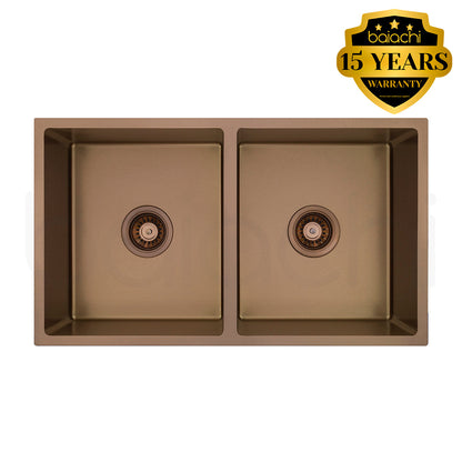 Baiachi 770x450 Handmade Kitchen and Laundry Stainless Steel Sink Double Bowl Top Undermount Brushed Copper