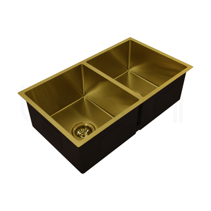 Baiachi 770x450 Handmade Kitchen and Laundry Stainless Steel Sink Double Bowl Top Undermount Brushed Gold