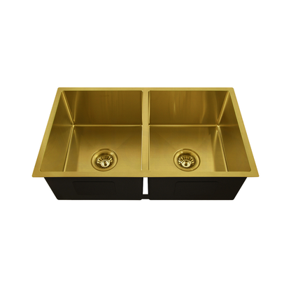 Baiachi 770x450 Handmade Kitchen and Laundry Stainless Steel Sink Double Bowl Top Undermount Brushed Gold