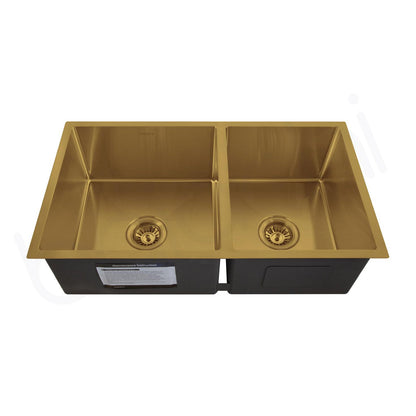 Baiachi 790x450 Handmade Kitchen and Laundry Stainless Steel Sink Double Bowl Top Undermount Brushed Gold