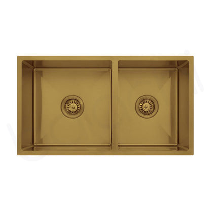 Baiachi 790x450 Handmade Kitchen and Laundry Stainless Steel Sink Double Bowl Top Undermount Brushed Gold