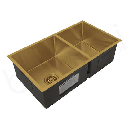 Baiachi 790x450 Handmade Kitchen and Laundry Stainless Steel Sink Double Bowl Top Undermount Brushed Gold