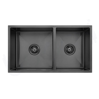 Baiachi 790x450 Handmade Kitchen and Laundry Stainless Steel Sink Double Bowl Top Undermount Gun Metal