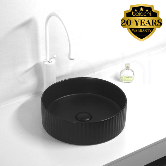 Baiachi 365mm Ceramic Above Counter Fluted Basin Matte Black