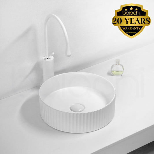 Baiachi 390mm Ceramic Above Counter Fluted Basin Matte White