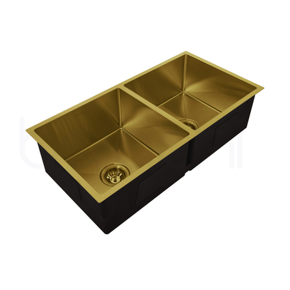 Baiachi 870x450 Handmade Kitchen and Laundry Stainless Steel Sink Double Bowl Top Undermount Brushed Gold
