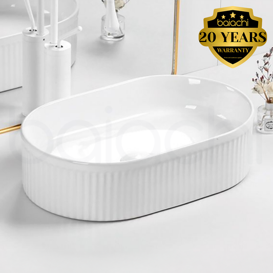 Baiachi 490x310mm Ceramic Above Counter Fluted Basin Matte White