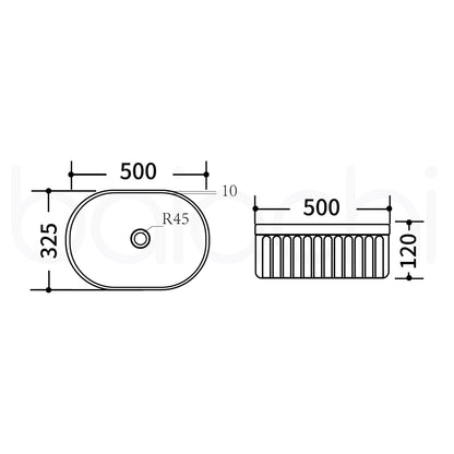 Baiachi 500x325mm Ceramic Above Counter Fluted Basin White