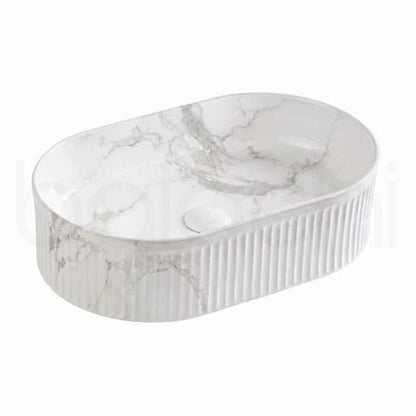 Baiachi 490x310mm Ceramic Above Counter Fluted Basin Calacatta Borghini