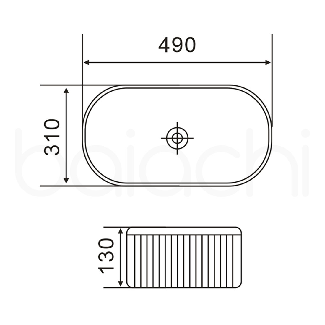 Baiachi 490x310mm Ceramic Above Counter Fluted Basin Calacatta Borghini