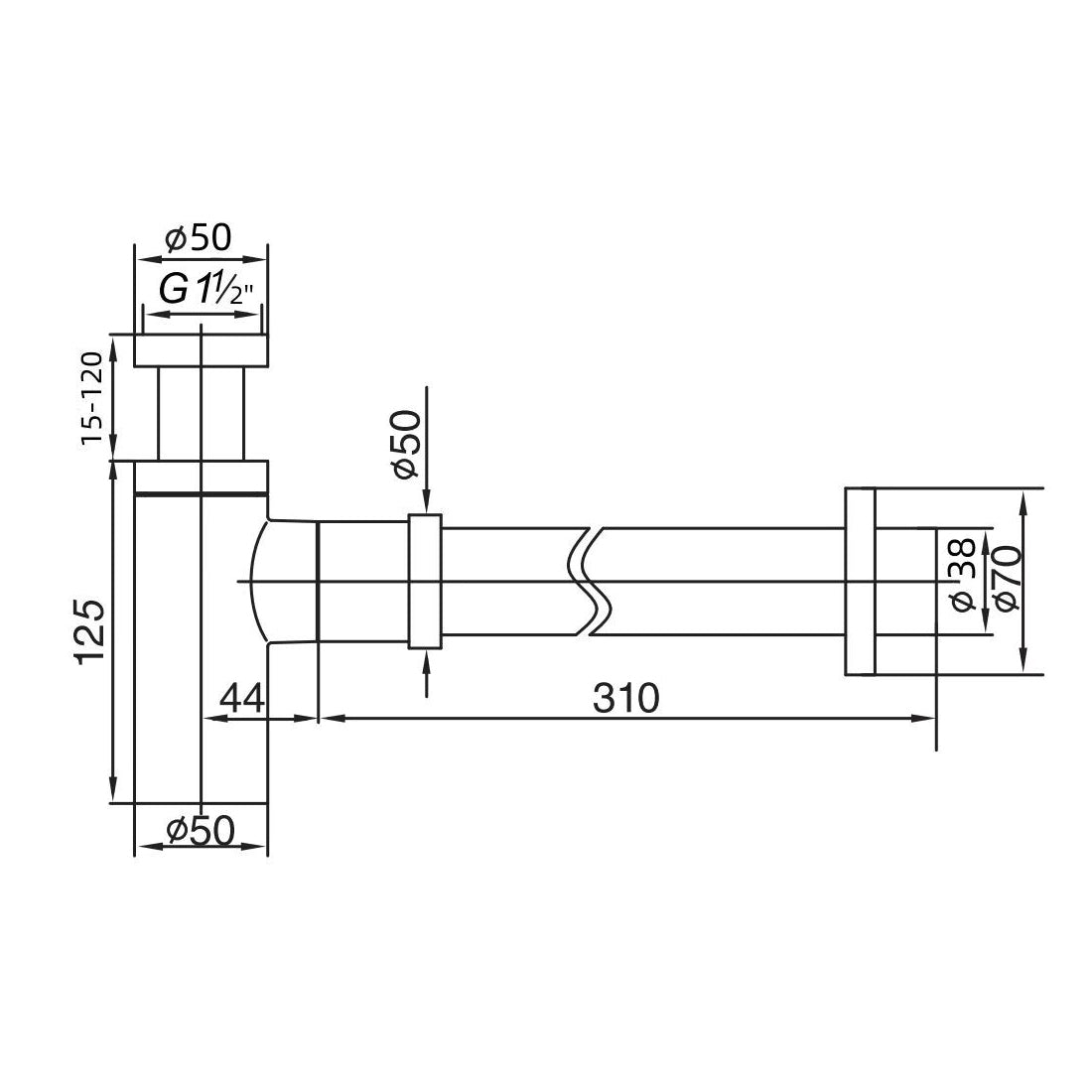 Baiachi Moreton Brass Bottle Trap 40mm Brushed Copper