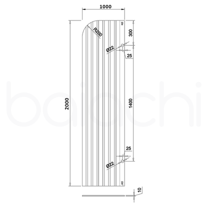 Baiachi 1000mm Curved Fluted Glass Fixed Panel Shower Screen Brushed Copper Left