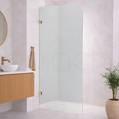 Baiachi 1000mm Curved Fluted Glass Fixed Panel Shower Screen Brushed Copper Left