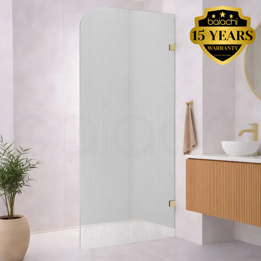 Baiachi 1200mm Curved Fluted Glass Fixed Panel Shower Screen Brushed Gold Left