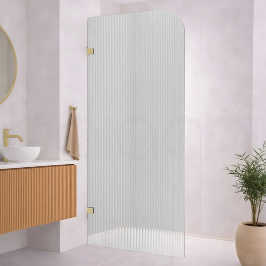 Baiachi 900mm Curved Fluted Glass Fixed Panel Shower Screen Brushed Gold Left