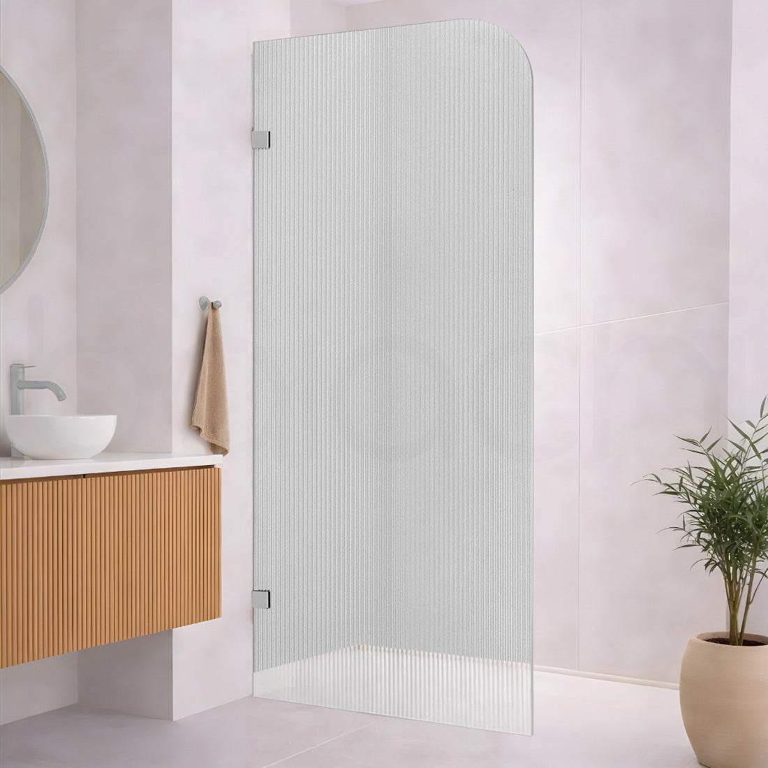 Baiachi 1200mm Curved Fluted Glass Fixed Panel Shower Screen Brushed Nickel Left