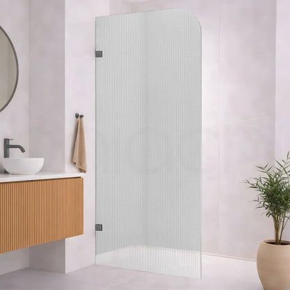 Baiachi 1000mm Curved Fluted Glass Fixed Panel Shower Screen Gun Metal Left