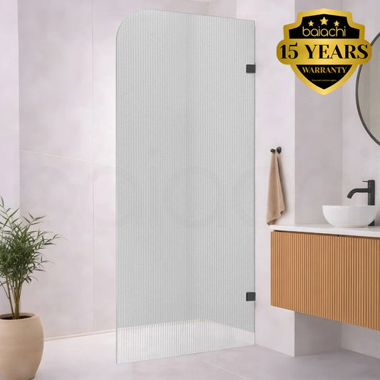 Baiachi 800mm Curved Fluted Glass Fixed Panel Shower Screen Matte Black Left