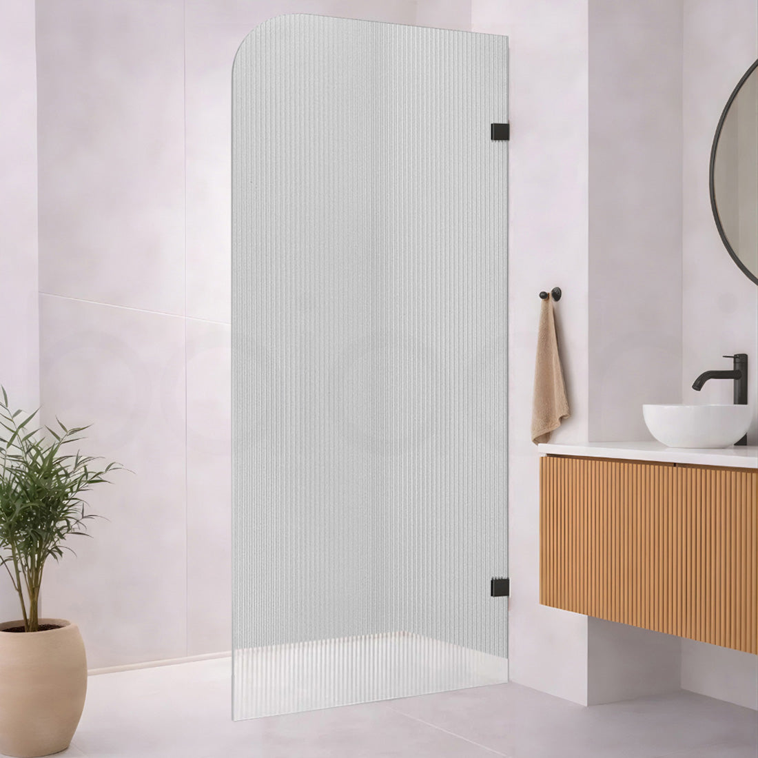 Baiachi 1000mm Curved Fluted Glass Fixed Panel Shower Screen Antique Brass