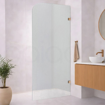 Baiachi 1200mm Curved Fluted Glass Fixed Panel Shower Screen Brushed Copper Right